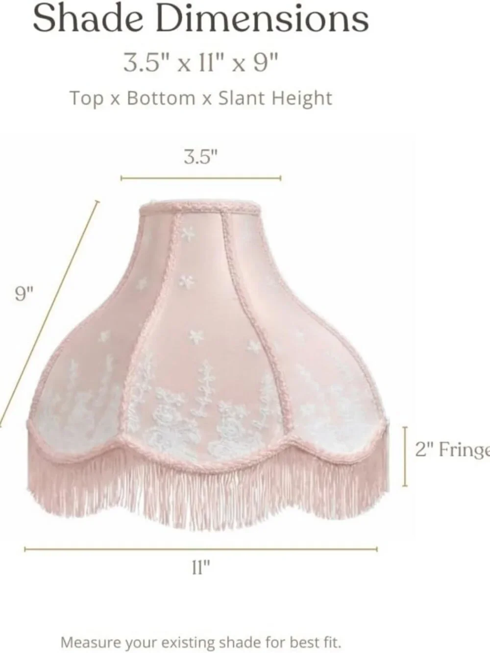 Victorian Scalloped Fringe Lamp Shade - Pink, 3.5 x 11 x 9, Easy Setup, Home